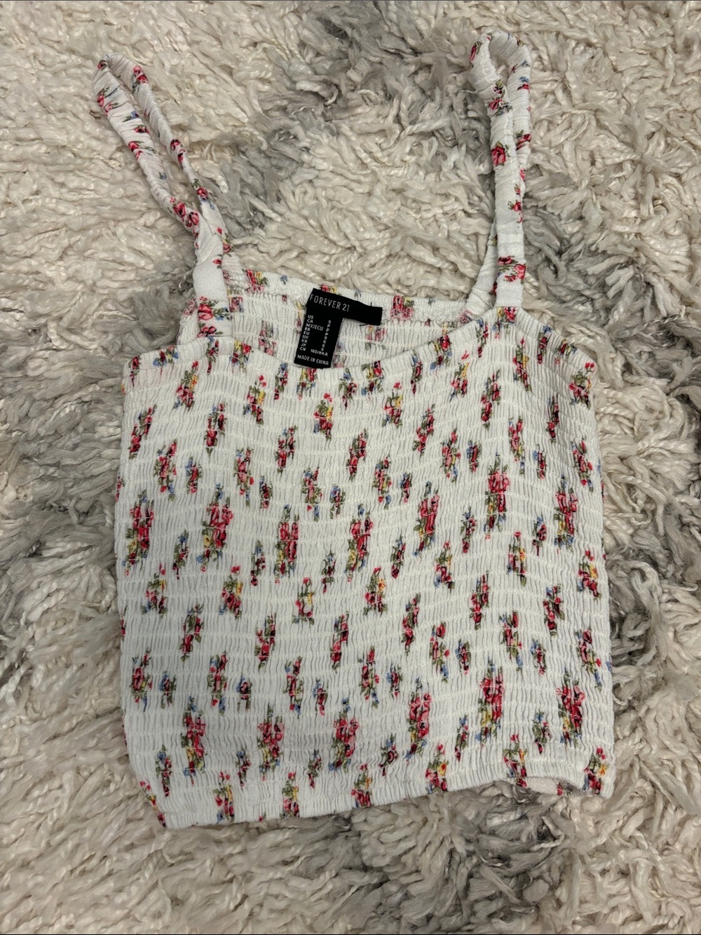 Forever 21 White Floral Smocked Cami